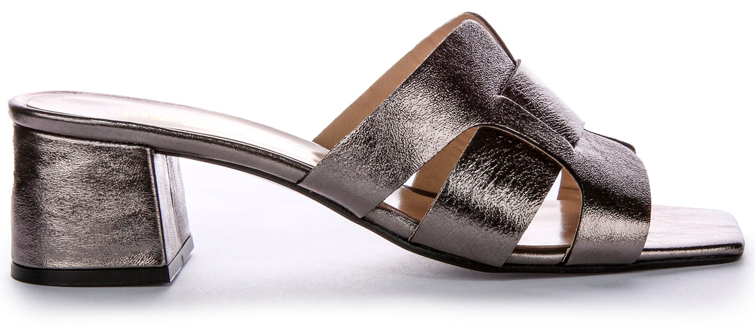 Sandales décontractées à talon bas Justinreess Skylar pour femmes en cuir bronze