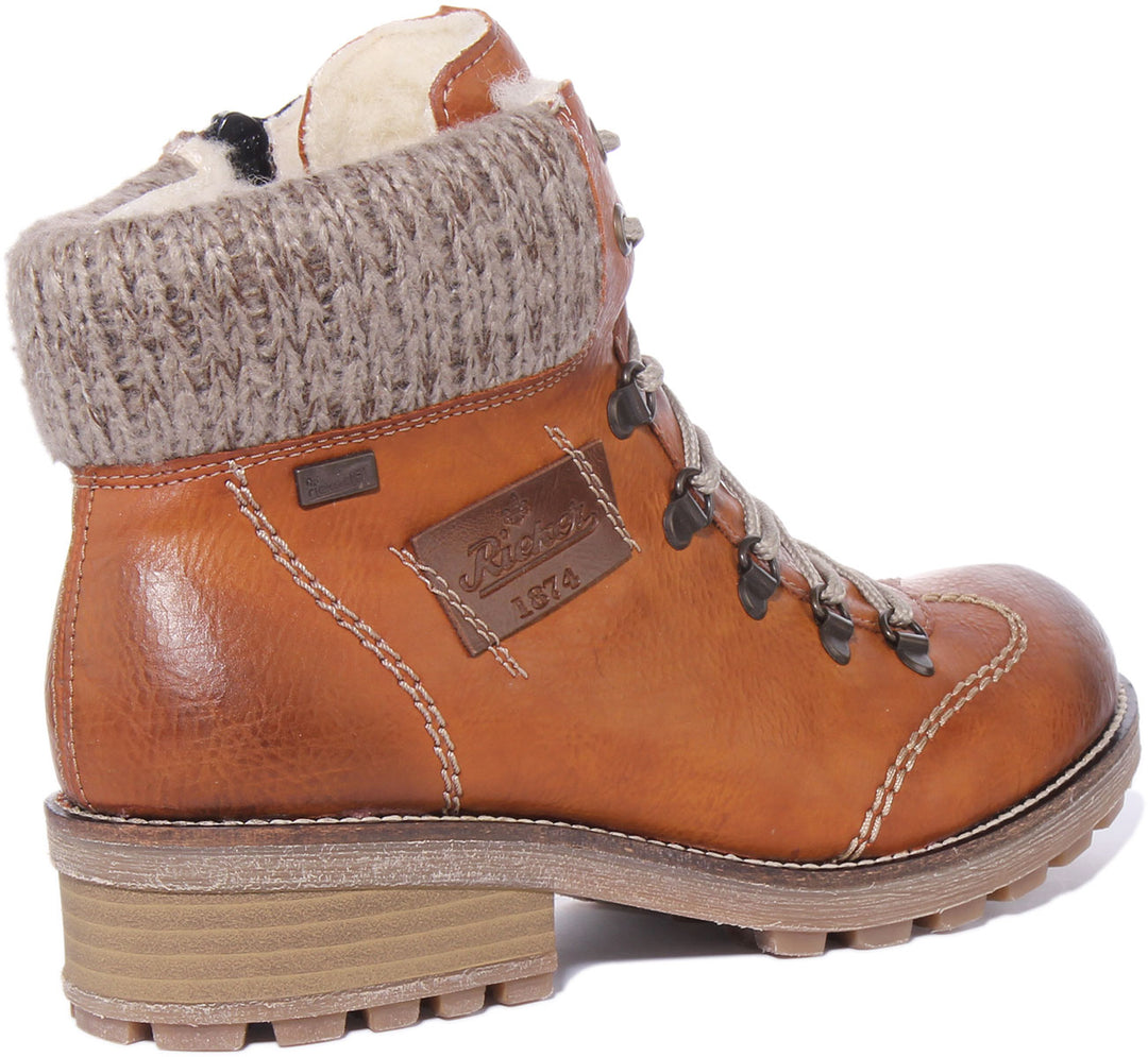 Rieker Z0444 Bottines à lacets en synthétique avec fermeture à glissière latérale pour femmes en brun