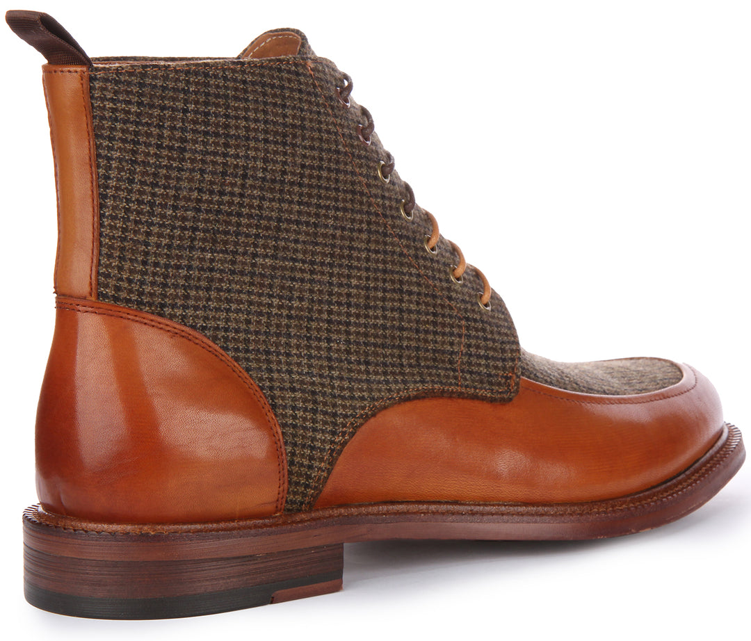 JUSTINREESS Austin Botines con cordones de piel de tweed para hombre en marrón