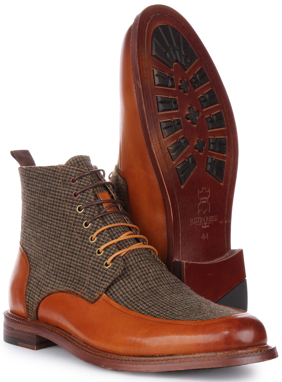 JUST REESS AustHerren Schnürung Leder Tweed Stiefelette Braun