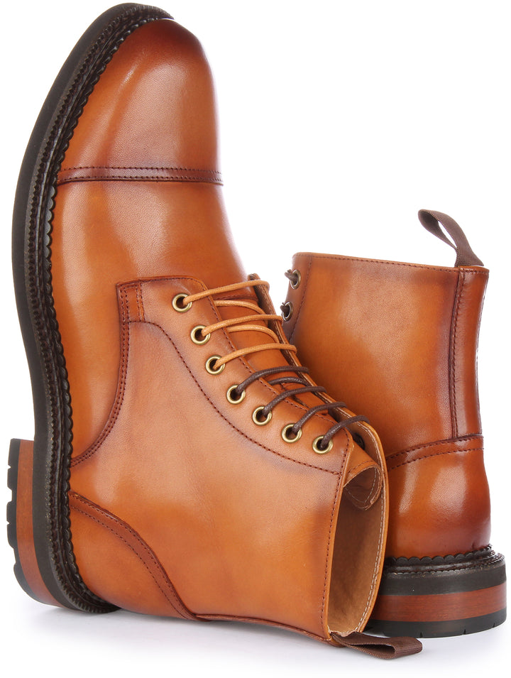 JUSTINREESS Kingston Bottines en cuir à lacets pour hommes en brun