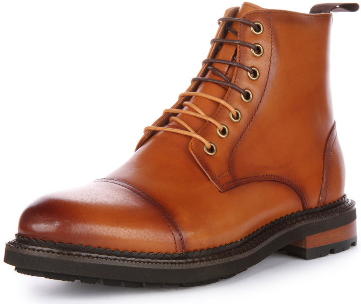 JUSTINREESS Kingston Bottines en cuir à lacets pour hommes en brun