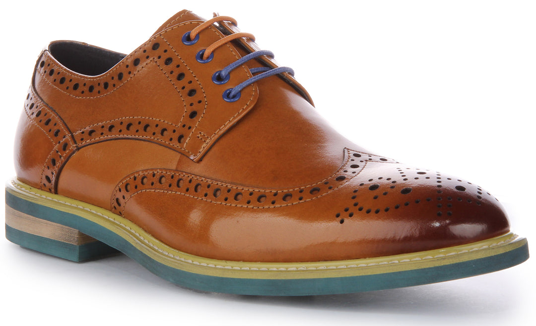 Justinreess James Brown Blue Sole Men Lace Up Brogue Shoe
