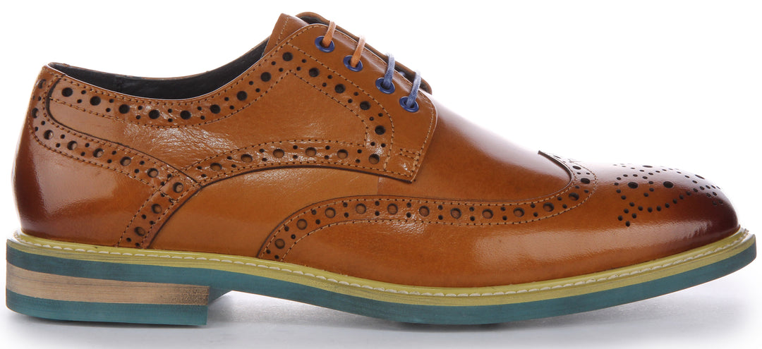 JUSTINREESS James Zapatos brogue de piel con cordones para hombre en marrón