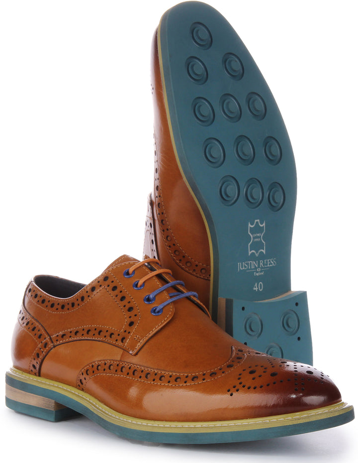 JUSTINREESS James Zapatos brogue de piel con cordones para hombre en marrón