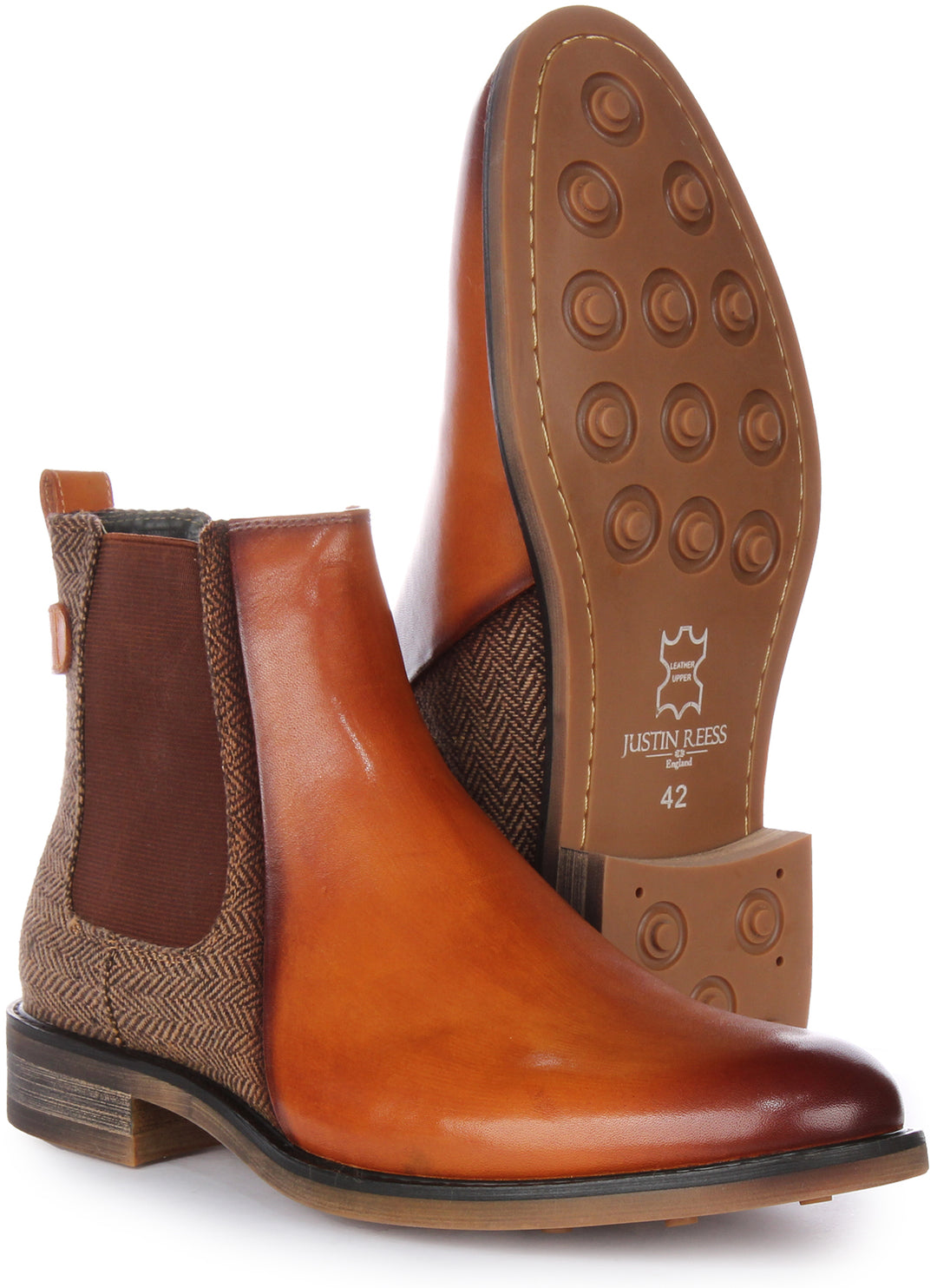 JUSTINREESS Terry Bottines Chelsea en cuir pour hommes en brun