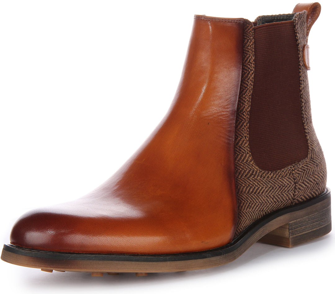 JUSTINREESS Terry Bottines Chelsea en cuir pour hommes en brun