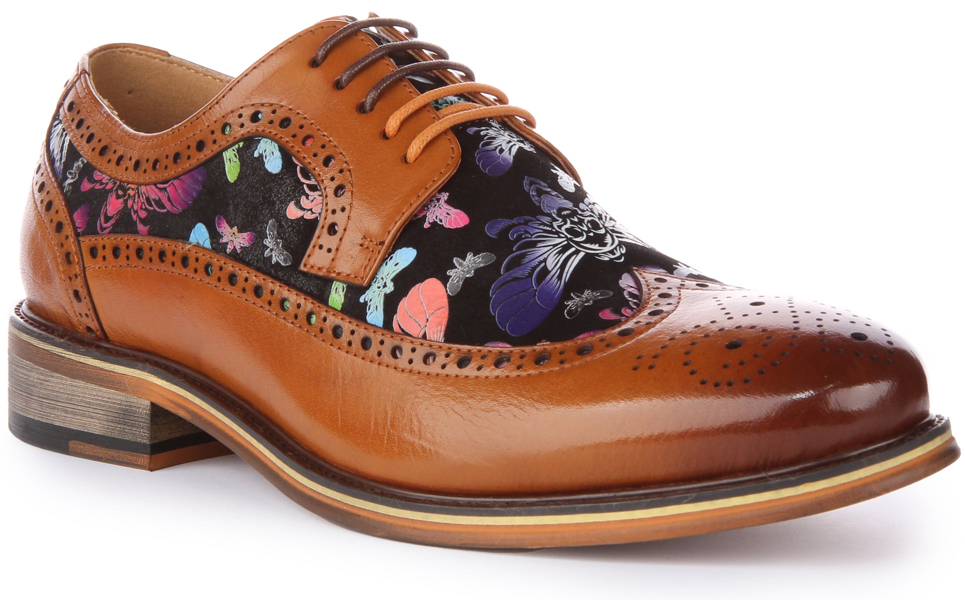 Justinreess England Mens Lace up Brogue Butterfly Print Bronw Shoes ...