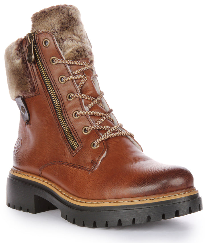 Rieker 72608 Bottines à lacets en synthétique avec fermeture éclair latérale pour femmes en brun