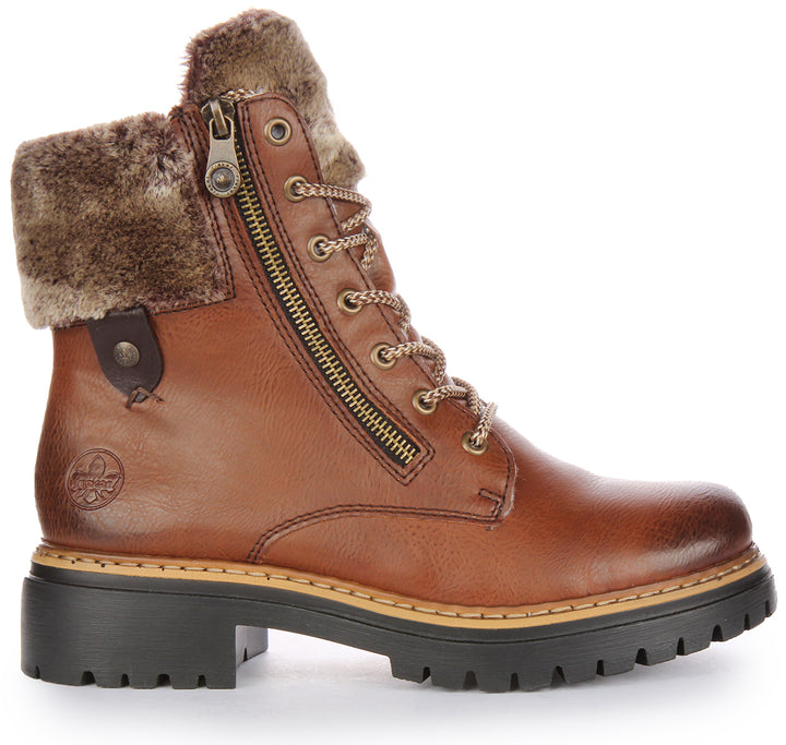 Rieker 72608 Bottines à lacets en synthétique avec fermeture éclair latérale pour femmes en brun