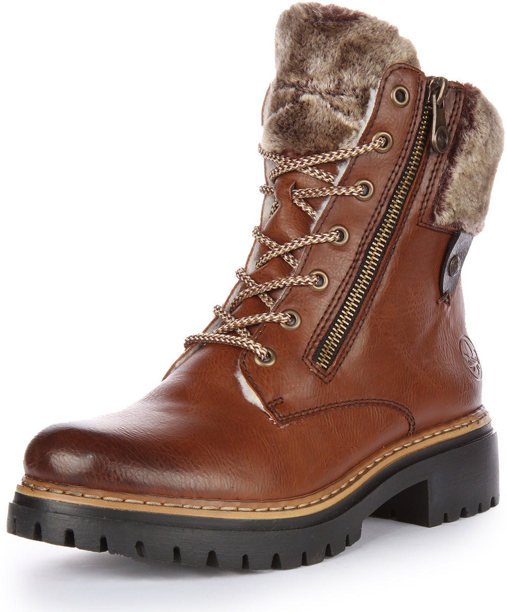 Rieker 72608 Bottines à lacets en synthétique avec fermeture éclair latérale pour femmes en brun