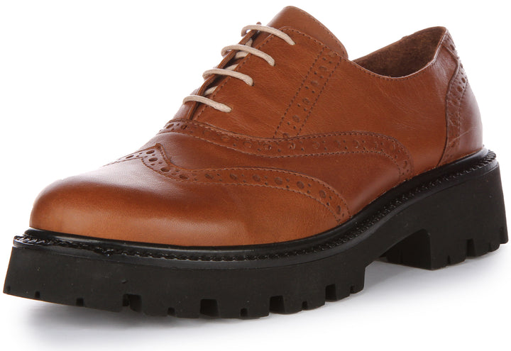 JUSTINREESS Millie Chaussures Oxford en cuir à lacets pour femmes en brun