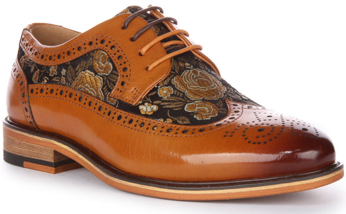 JUSTINREESS Ross W Zapatos de cordón de cuero con flores para mujer en marrón