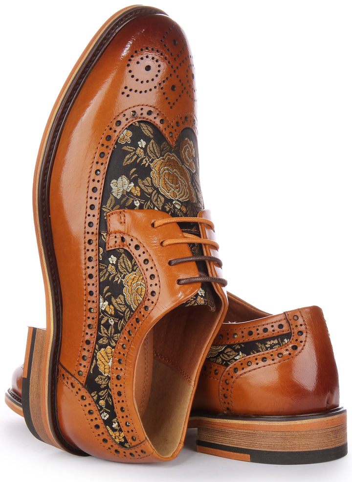 JUST REESS Ross W Frauen Schnüren Leder Blumen Brogue Schuhe Braun