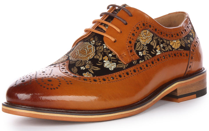 JUST REESS Ross W Frauen Schnüren Leder Blumen Brogue Schuhe Braun