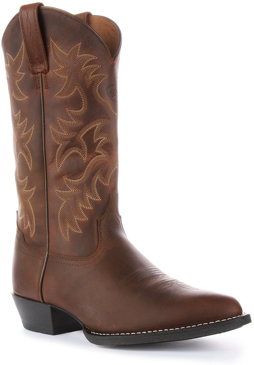 Ariat Brown Heritage 6 Row Stitching R Toe Western Stivaletti Alti in Pelle da Uomo