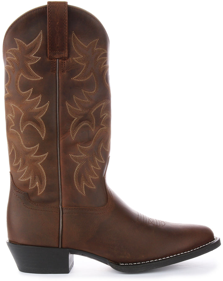 Ariat Brown Heritage 6 Row Stitching R Toe Western Stivaletti Alti in Pelle da Uomo