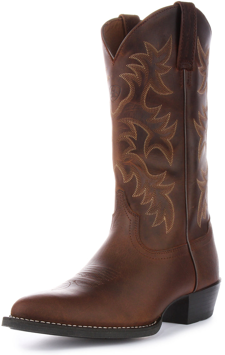 Ariat Brown Heritage 6 Row Stitching R Toe Western Stivaletti Alti in Pelle da Uomo