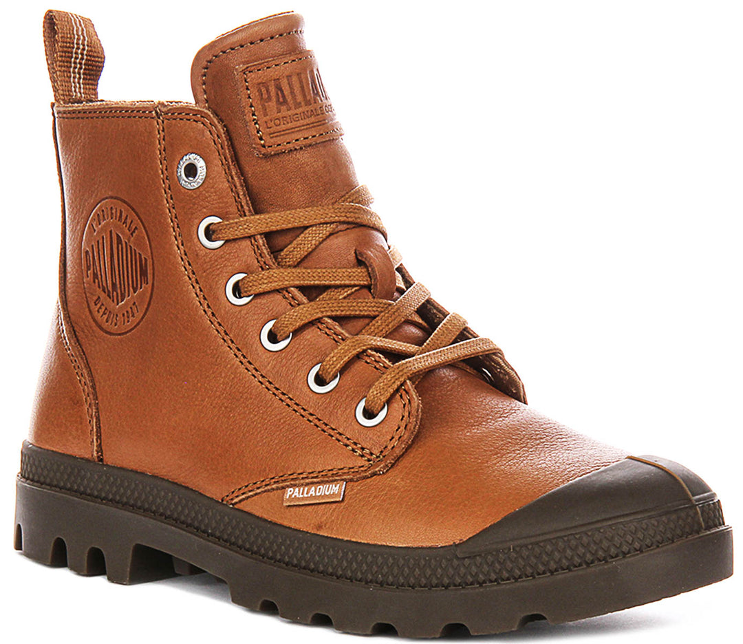 Palladium Pampa Hi Zip Lite In Brown Leather