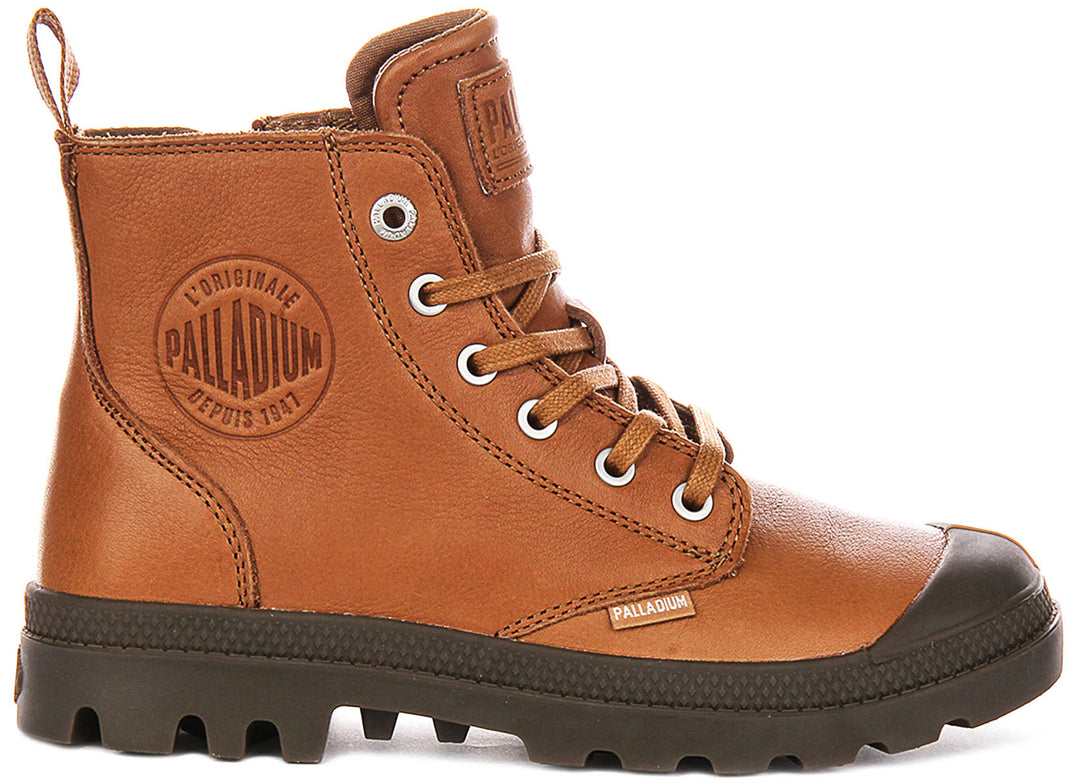 Palladium Pampa Hi Zip Lite In Brown Leather