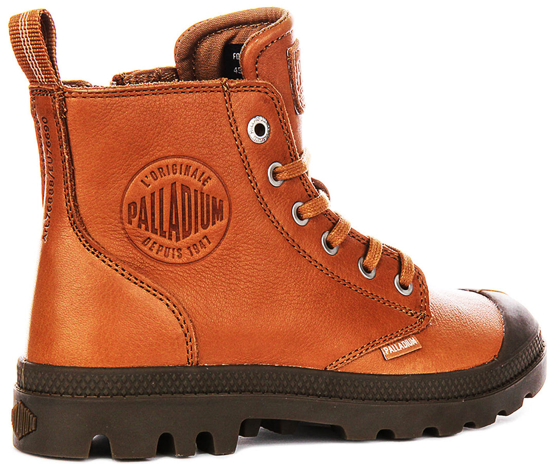 Palladium Pampa Hi Zip Lite In Brown Leather