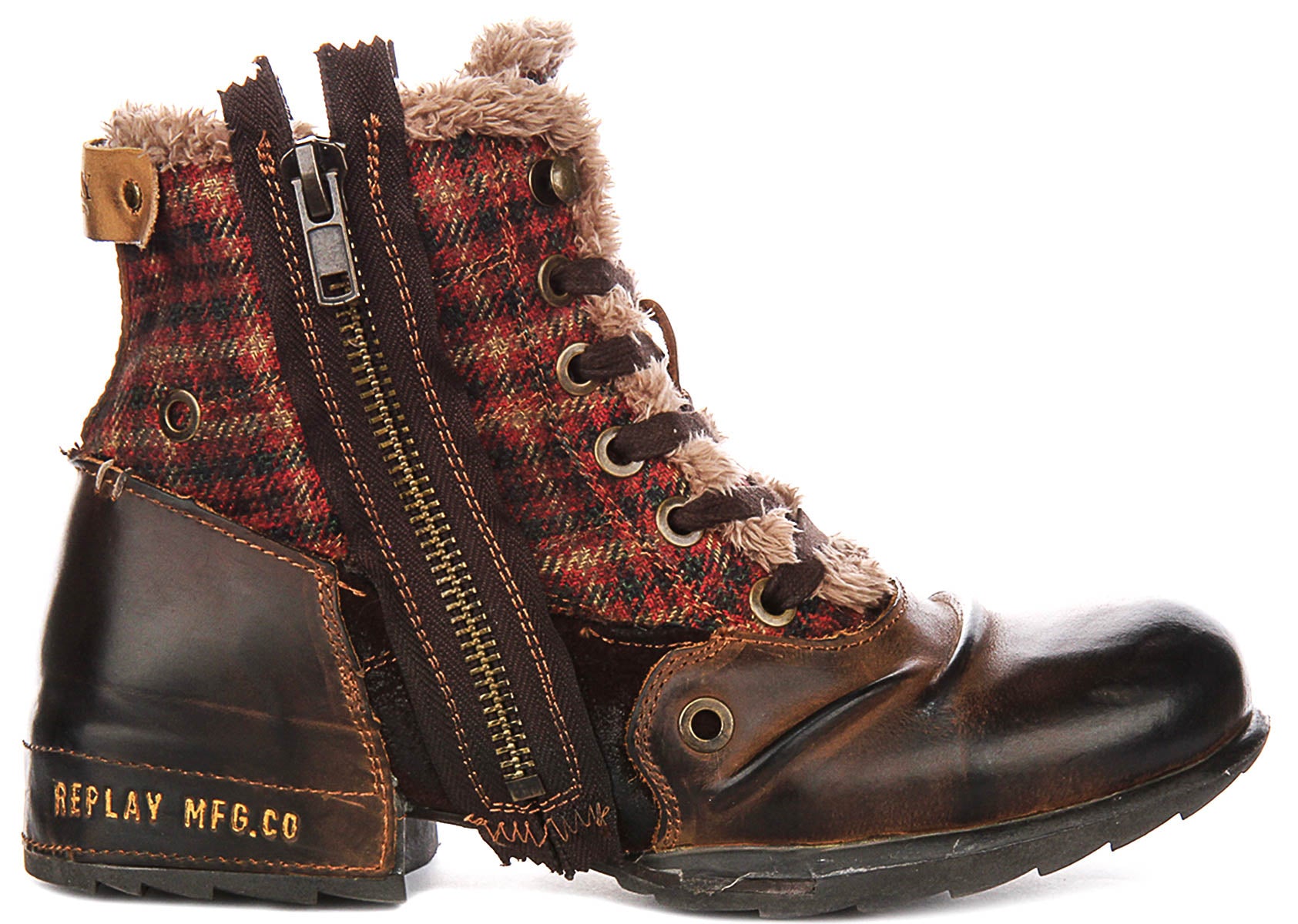 Replay Grip Ltd Check In Brown For Men | Mens Clutch Fur Lined