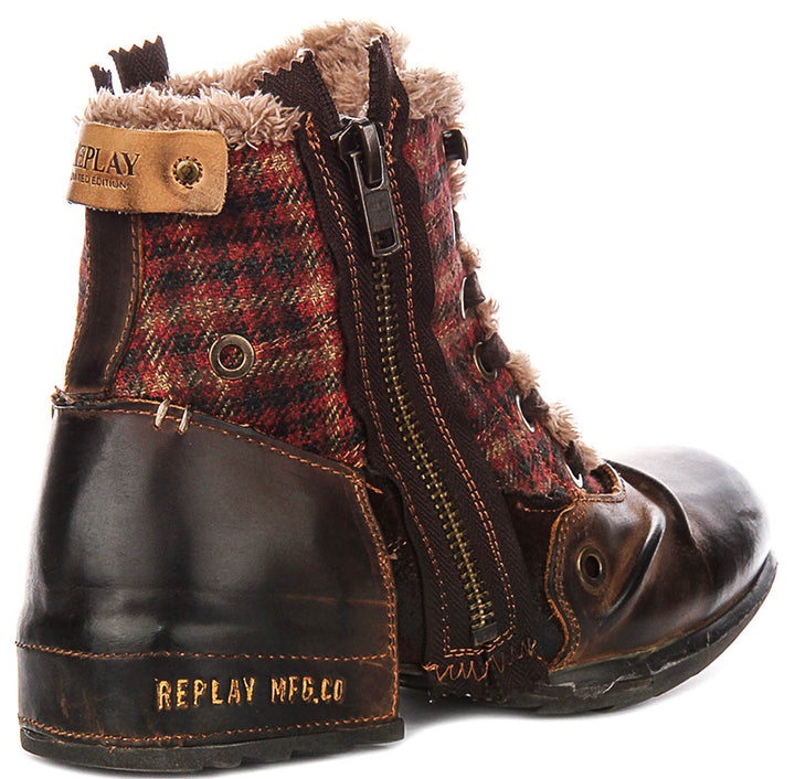Replay Grip Ltd Check Fur Lined In Brown For Men