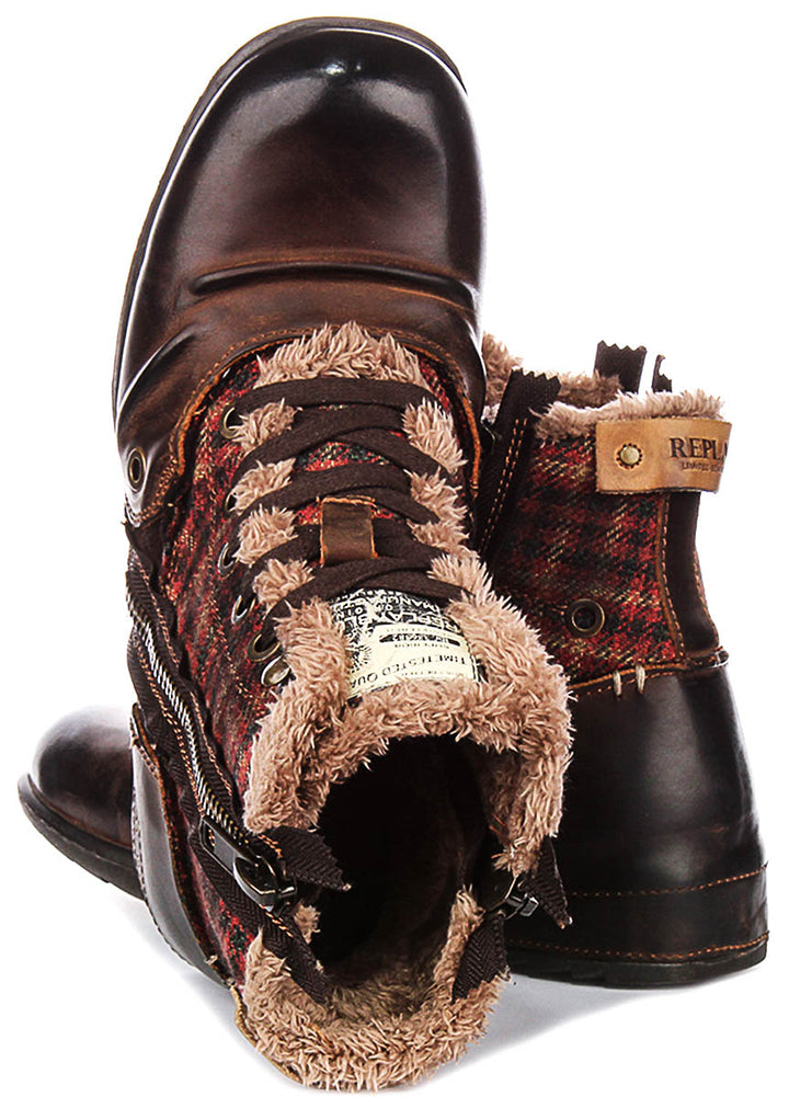 Replay Grip Ltd Check Fur Lined In Brown For Men