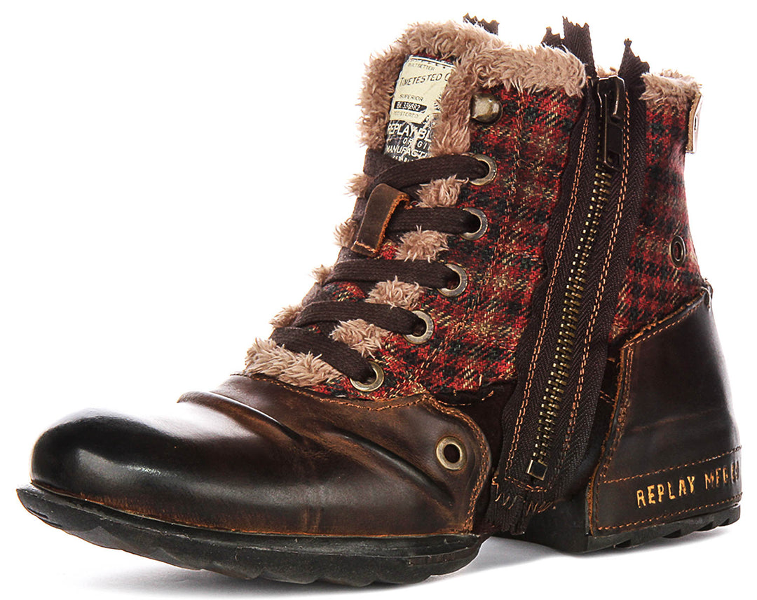Replay Grip Ltd Check Fur Lined In Brown For Men