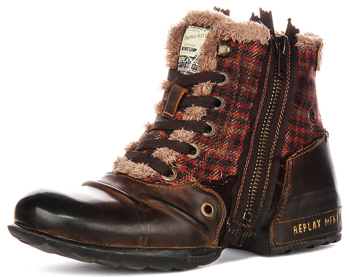 Replay Grip Ltd Check Fur Lined In Brown For Men
