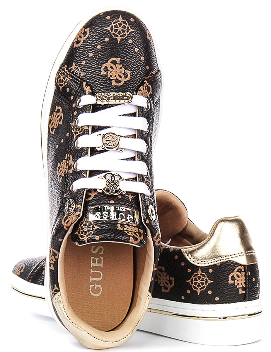 Guess STASEY3 Sneaker Peony Print In Brown For Women