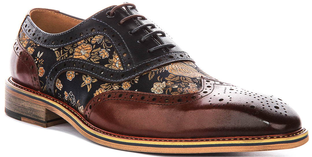 Justinreess England Stuart In Brown Floral Brogues