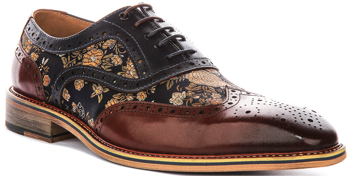 Justinreess England Stuart In Brown Floral Brogues