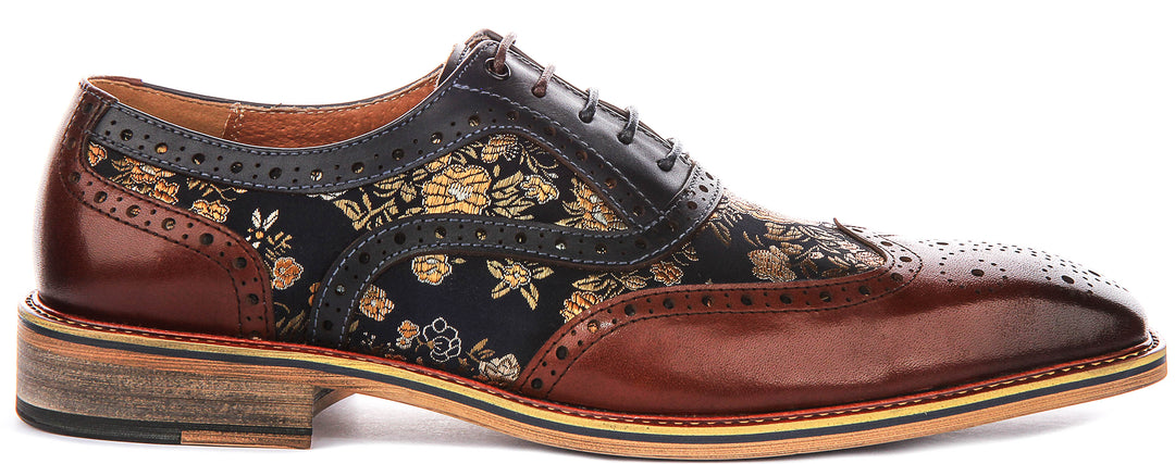 Justinreess England Stuart In Brown Floral Brogues