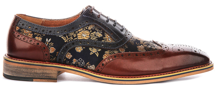 Justinreess England Stuart In Brown Floral Brogues
