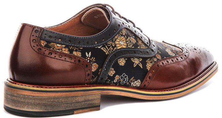 Justinreess England Stuart In Brown Floral Brogues
