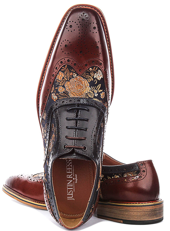 Justinreess England Stuart In Brown Floral Brogues