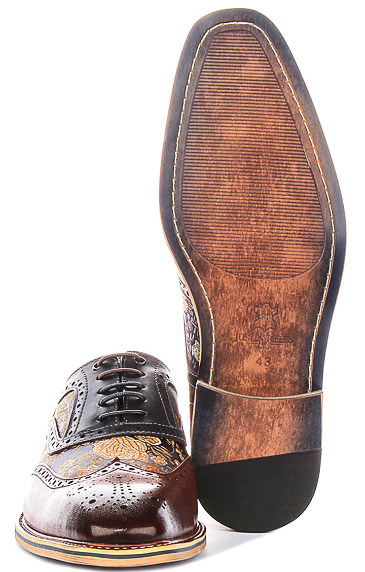 Justinreess England Stuart In Brown Floral Brogues