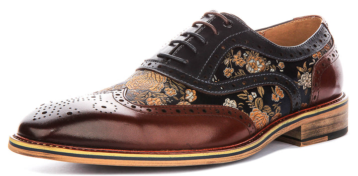 Justinreess England Stuart In Brown Floral Brogues