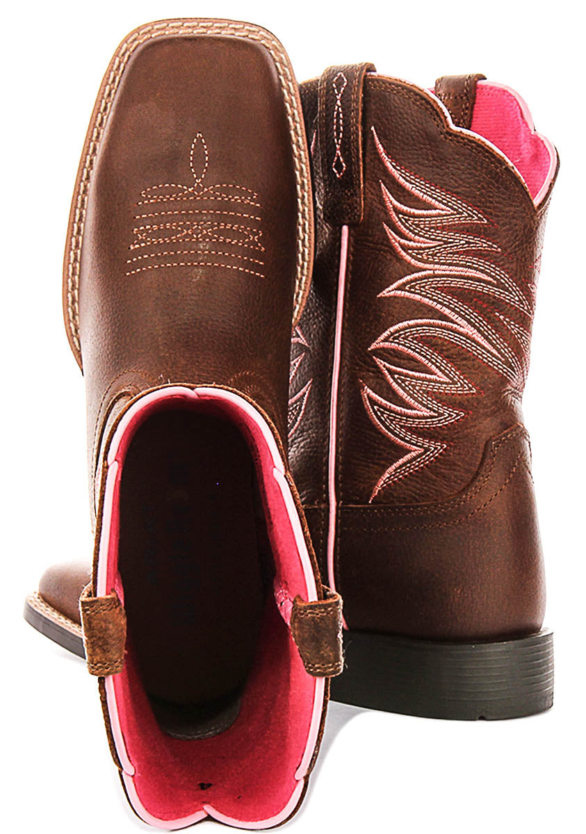 Ariat Youth Firecatcher Western Boot In Rowdy Brown For Kids