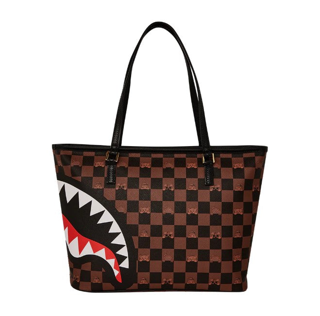 Sprayground Peeking Character Check Tote Bag In Brown