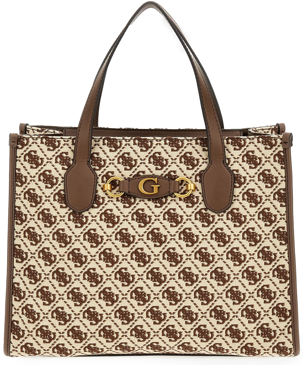 Guess Izzy Satchal Bag In Brown Beige For Women