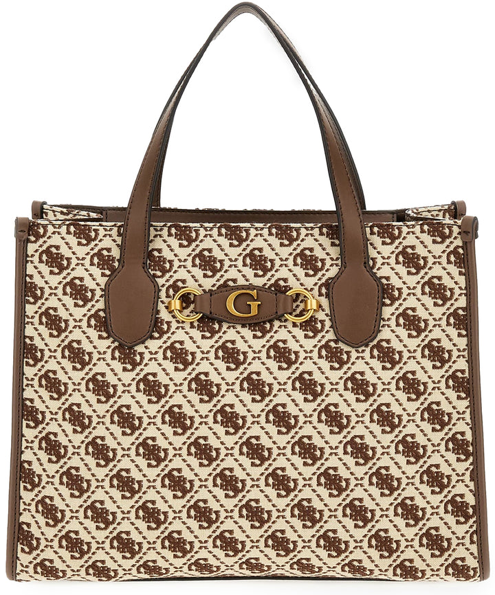 Guess Izzy Satchal Bag In Brown Beige For Women