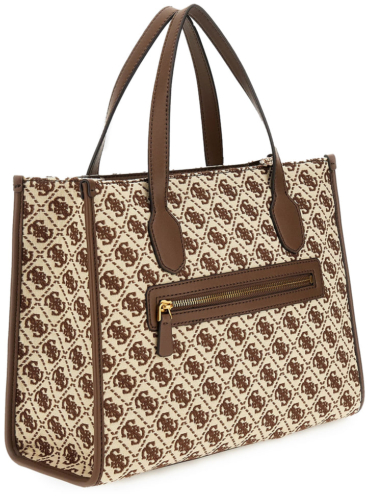 Guess Izzy Satchal Bag In Brown Beige For Women