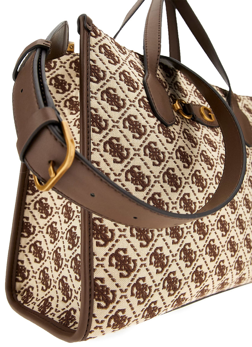 Guess Izzy Satchal Bag In Brown Beige For Women