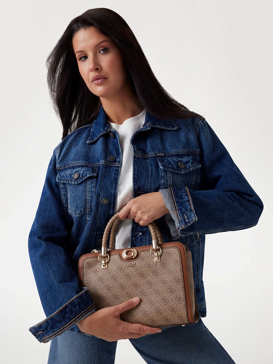 Guess Orlina 4G Logo Handbag In Brown Beige For Women