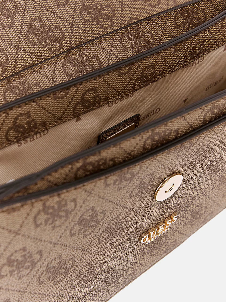 Guess Orlina 4G Logo Mini Handbag In Brown Beige For Women