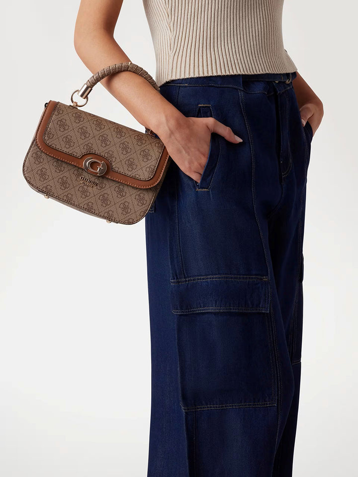 Guess Orlina 4G Logo Mini Handbag In Brown Beige For Women