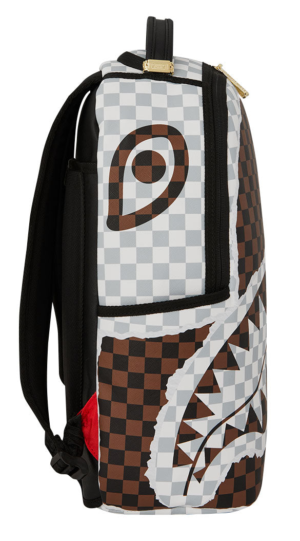 Sprayground Cream And Brown Tear Check Backpack In Brown Beige