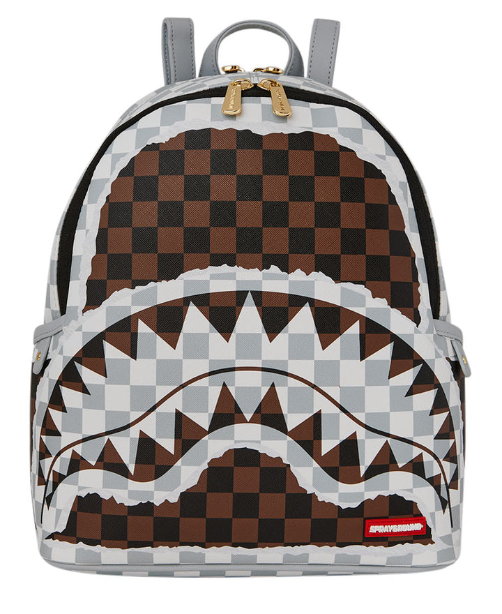 Sprayground Cream and Brown Tear Check Backpack